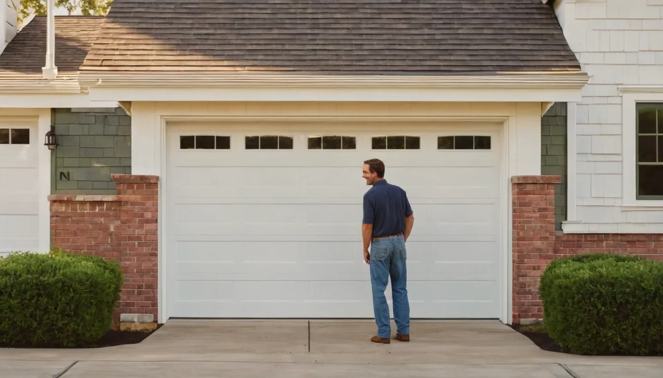 A homeowner in Garland watching a provider adjust a garage door track